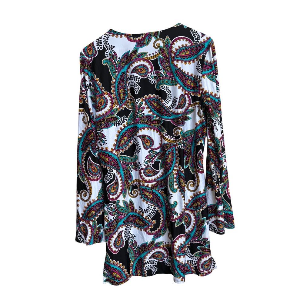 Kenneth Cole New York Womens Paisley Print V-Neck Long Sleeve Dress M - Picture 2 of 5